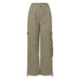 thumbnail image 4 of Hauaitttt Wide Leg Cargo Pants for Women with Side Pocket Mid Waisted Travel Streetwear Baggy Stretchy Pants Drawstring Ankle Pants Women Casual Womens Pants Casual Work Pattern Dress Pants for Women, 4 of 8
