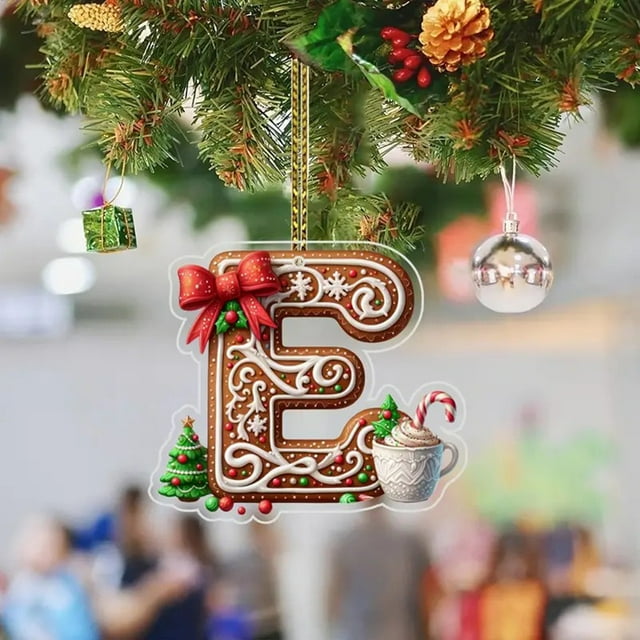 Pendientes Navideños Letra del Alphabet Christmas Tree Ornaments, Adornos Personalizados DIY Navideños, Colgantes para Árbol de Navidad, Xmas Tree Hanging Decor, Estilo Navideño, Pendientes para