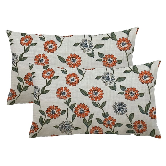 PHYHOO 12x20 Inch Set of 2 Green and Orange Vintage Floral Boho Outdoor Farmhouse Spring Fall Decorations Lumbar Decorative Throw Pillow Case for Home Room Couch Patio Decor 12x20inch