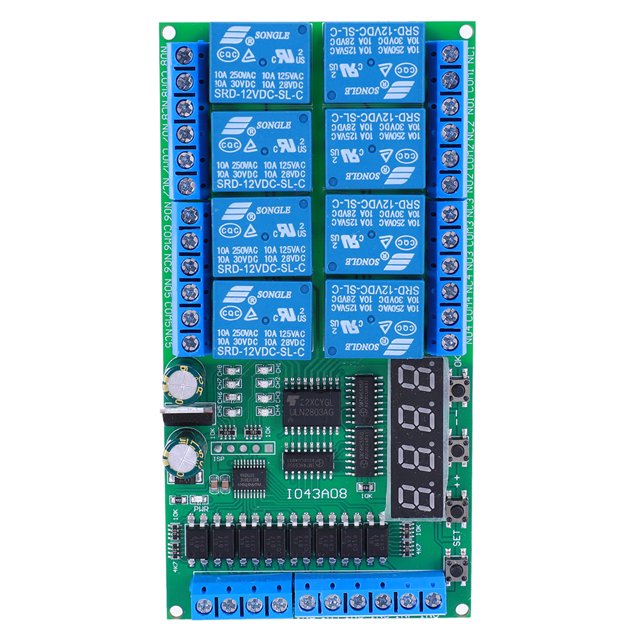 DC 12V 8 Canales Multifunción Temporizador Retardo Tablero Relé Interruptor Tiempo Ciclo Sincronización Enclavamiento Autobloqueo Instantáneo Biestable