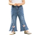 thumbnail image 2 of Asxite Toddler Girls Jeans Casual Flared Leg Pants Bow Detail Side Slit Pockets 6 M-5 Y, 2 of 6