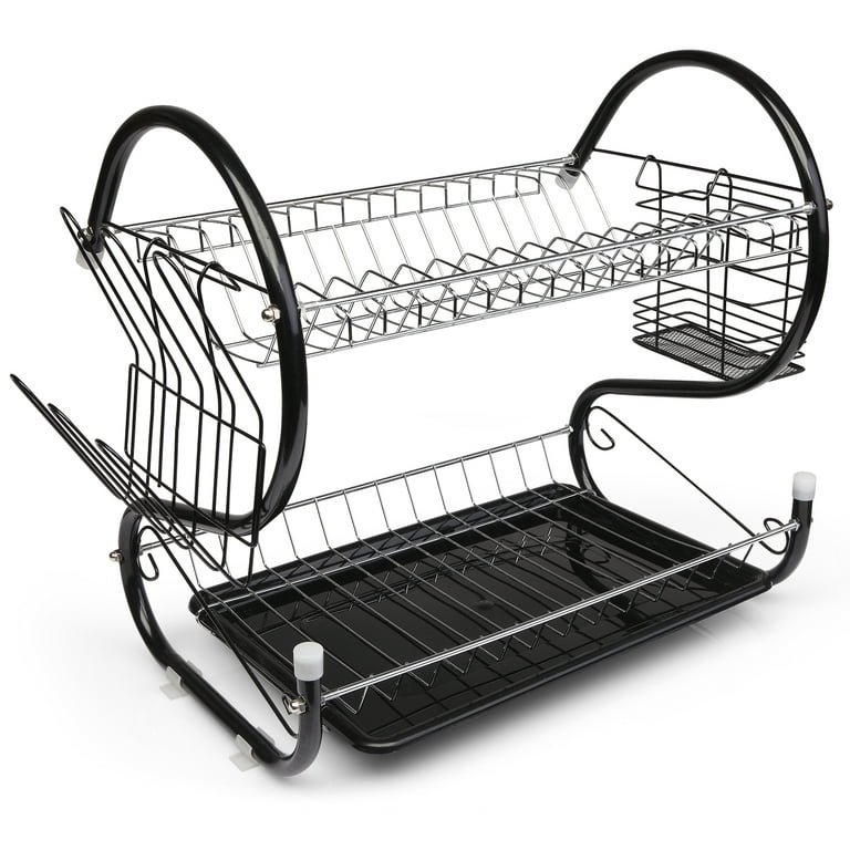 Baroflone Dish Drying Rack, 2 Tier Dish Drying Rack Large Capacity,  Rust-Proof Stainless Steel Dish Racks for Kitchen Counter with Drainboard,  Cutting Board Holder - Black - Yahoo Shopping