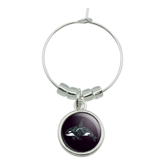 Killer Whale Orca with Waves Wine Glass Charm Drink Marker