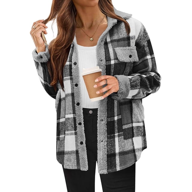 Chaquetas y abrigos casuales con capucha de manga larga para mujer, camisas a cuadros de franela a la moda, bolsillos, abrigos de manga larga para mujer