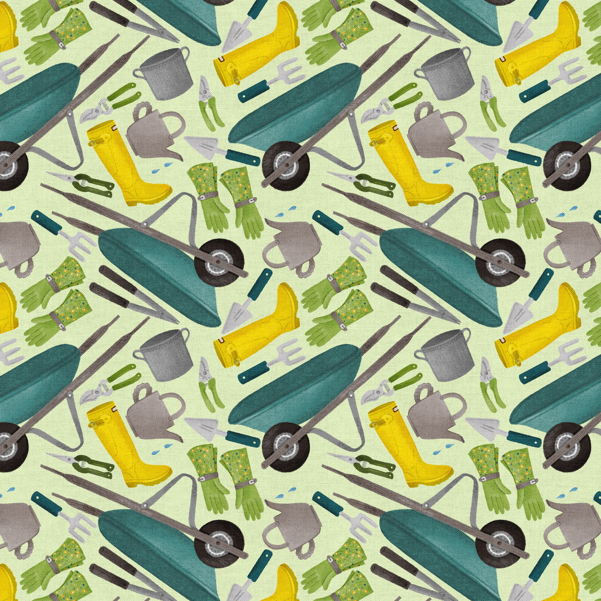 Create It 2 yard Cotton Garden Tools Precut Sewing & Craft Fabric, Green 1 Piece