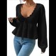 thumbnail image 1 of Suéter Adelgazante de Larga para Mujer, Informal, con Cuello en V, de Punto Negro L, 1 of 10