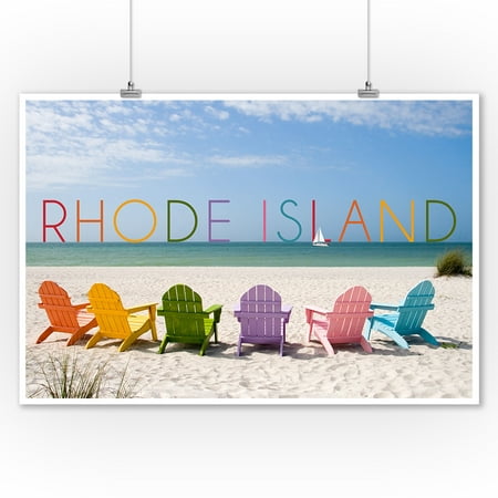Rhode Island - Colorful Beach Chairs - Lantern Press Photography (9x12 Art Print, Wall Decor Travel