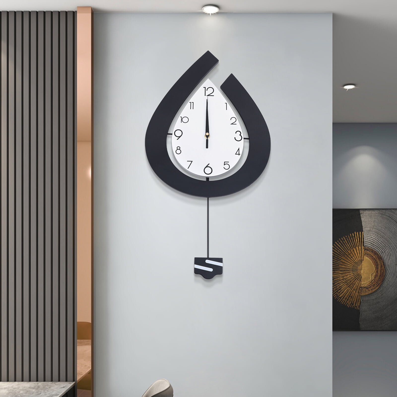 Modern Silent Wall Clock with Pendulum for Stylish Living Room Decor