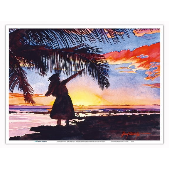 Sunset Glow (Ke Alaula) - Hawaiian Hula Dancer - From an Original Watercolor Painting by Janet Stewart - Master Art Print (Unframed) 9in x 12in