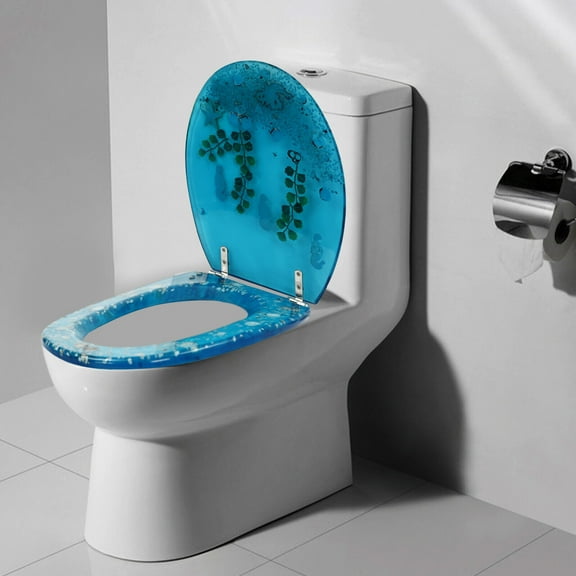 Toilet Seat Aquarium Seat Blue Sea Fish Shells Shape Toilet Seat Re-sin U/V type (Blue)