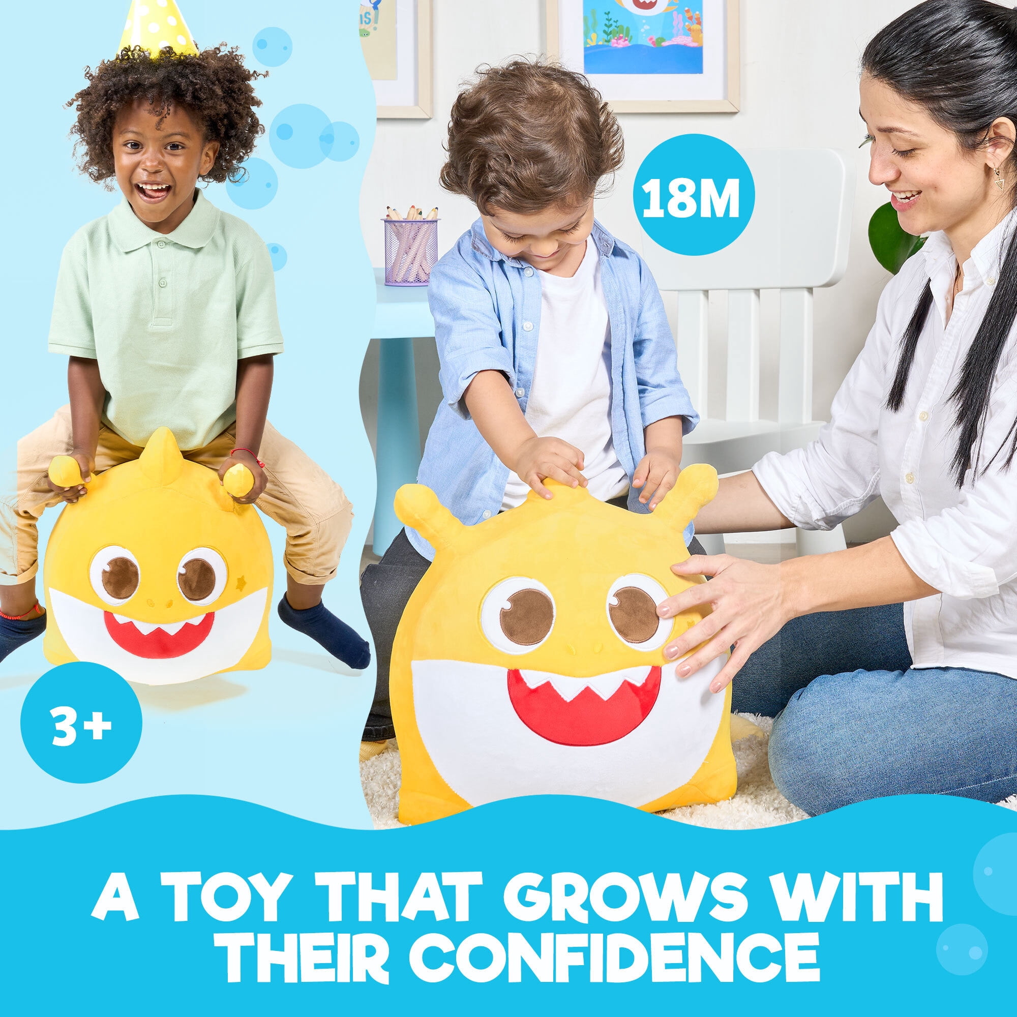 Baby Shark Ride on Bouncy Plush Toy - Official Pinkfong Musical Hopper - Birthday Gift for Toddlers Kids Boys and Girls Ages 2-5