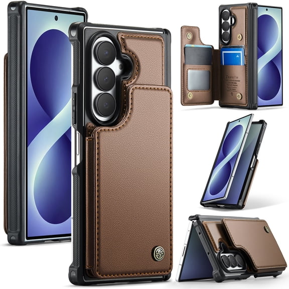 ELEHOLD RFID Blocking Wallet Case for Samsung Galaxy Z Fold8 Ultra, Shockproof PU Leather Folio Cover with Pen Holder Detachable Wristlet Strap Kickstand, Brown