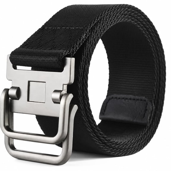 TRISJEM Men's Nylon Double D-Ring Belt, Adjustable No-Hole Canvas Web Belt for Jeans, Work, Travel and Outdoor Wear, Black, Blue, Gray or Olive, Waist 31"-43"