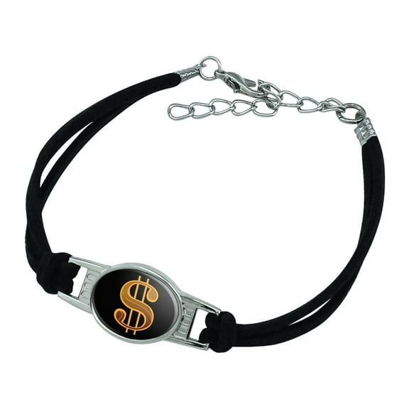 Dollar Sign Symbol Novelty Suede Leather Metal Bracelet