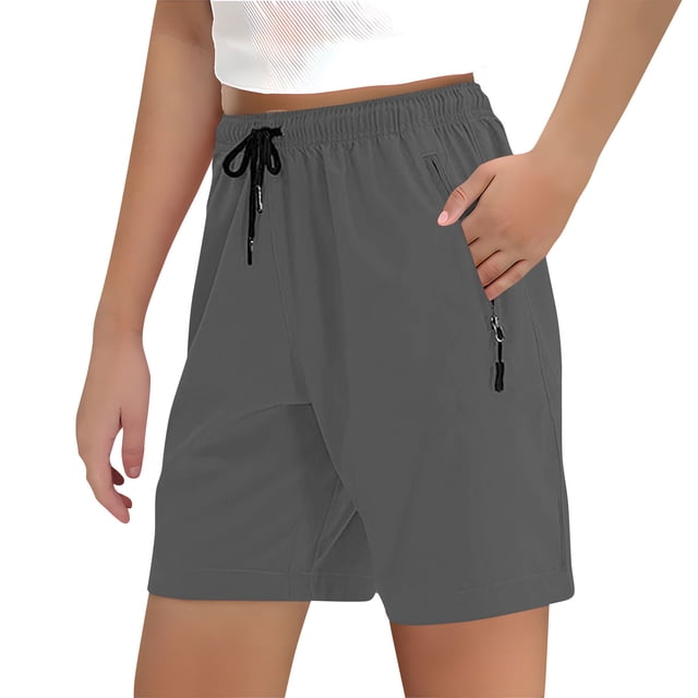 Girls Hiking Cargo Shorts Quick Dry Lightweight Summer Drawstring Athletic Shorts with Pockets Dark Gray 7-8 Years