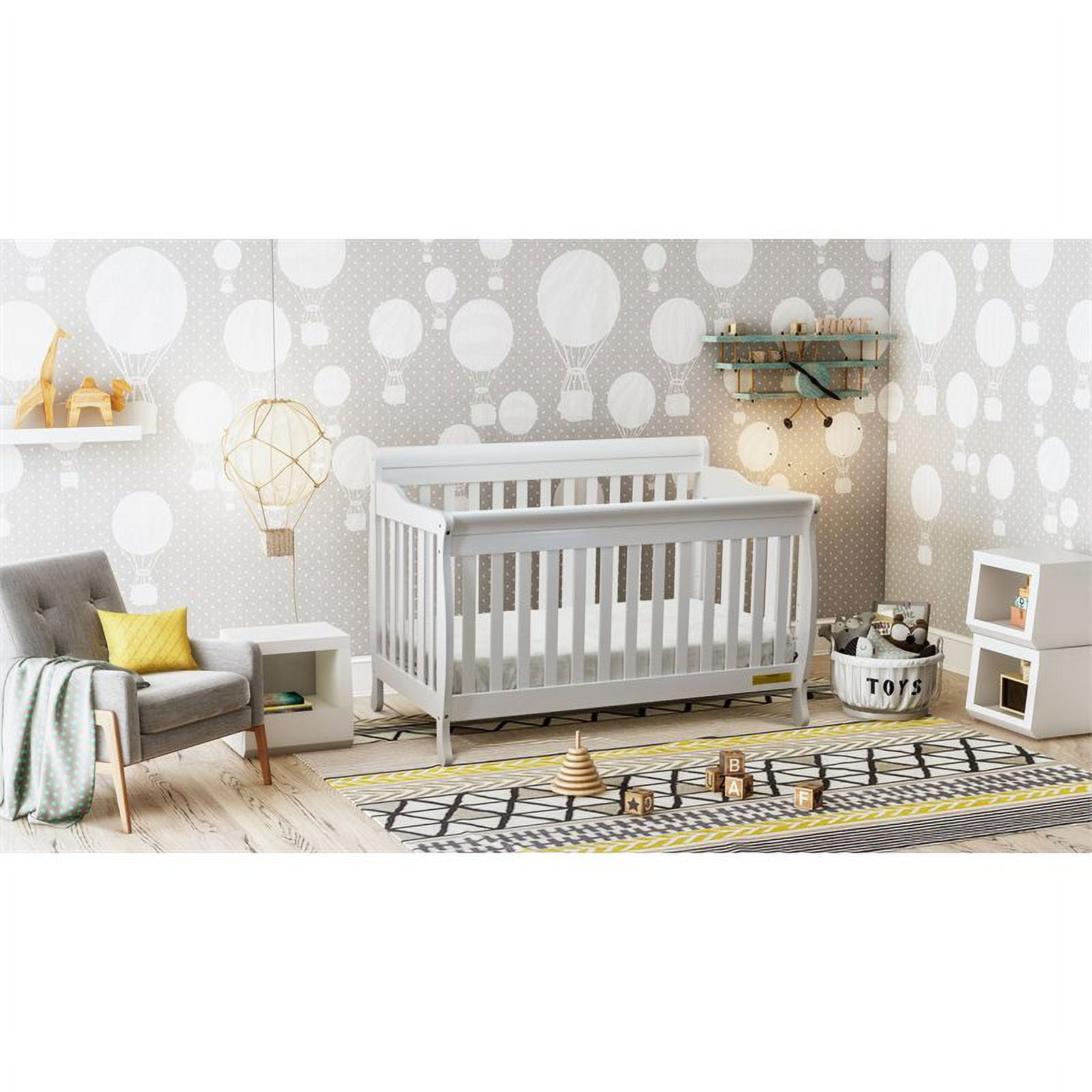 Athena Alice 4 in 1 White Convertible Wood Crib with Guardrail