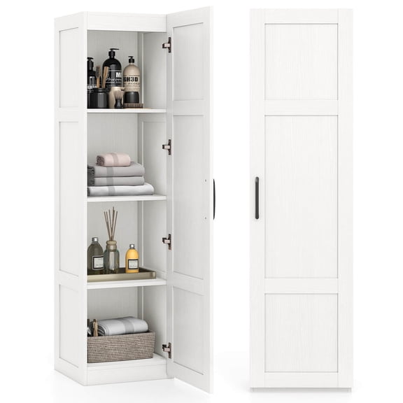 KDTHTF 4-Tier Storage Cabinet with Door, Freestanding Tall Narrow Bathroom Cabinet, Soft-Close Metal Hinges, White Organizer for Small Space Home Storage