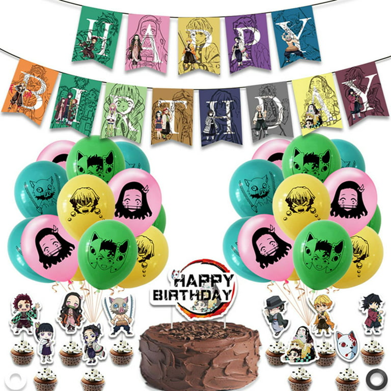  Happy Birthday Cake Topper for Anime Theme Black Glitter Boy  Girl Party Decorations - Anime party Decorations Supplies : Grocery &  Gourmet Food