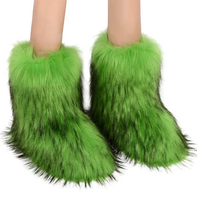 Botas Invierno A Media Pantorrilla Nieve Peludas Mujeres Fuzzy Fluffy Punta Redonda Cálido Cómodo Zapatos Planos Al Aire Libre