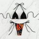 thumbnail image 5 of Traje de baño de 2 piezas para mujer, estampado de moda, correa de espagueti, cuello en V profundo, sujetador triangular Halter, conjunto de Bikini rojo L, 5 of 8