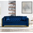 thumbnail image 2 of Velvet Chesterfield Sofa, 3-seat Couch with Gold Legs, Luxury Sofa Couch with Padded Cushion and Lumbar Pillow, 84 Inch Sofa or Living Room, Bedroom, Apartment and Small Space, Navy Blue, 2 of 9