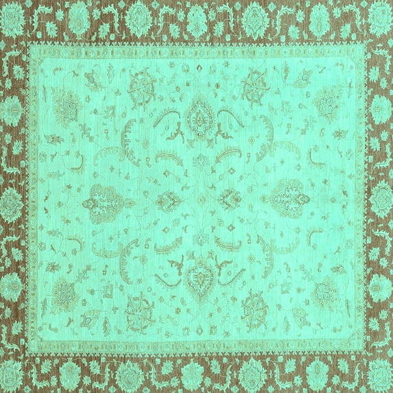 Ahgly Company Indoor Square Abstract Turquoise Blue Modern Area Rugs, 8' Square