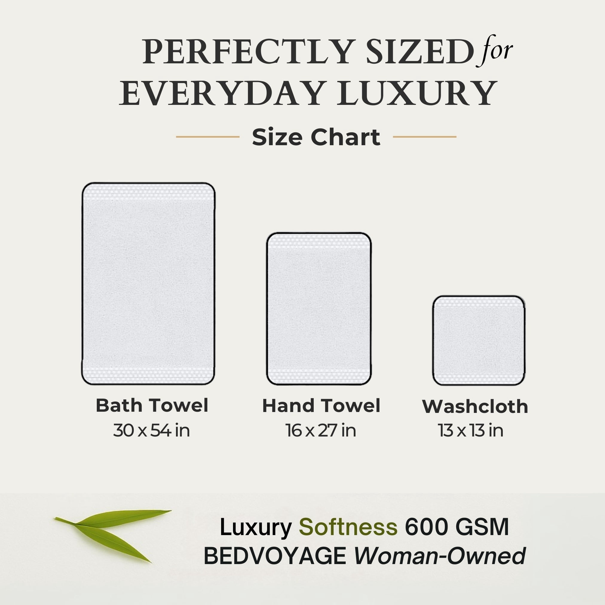 BedVoyage Towel Set 3pc - Viscose from Bamboo + Cotton - 600 GSM - Absorbent & Odor Resistant - White
