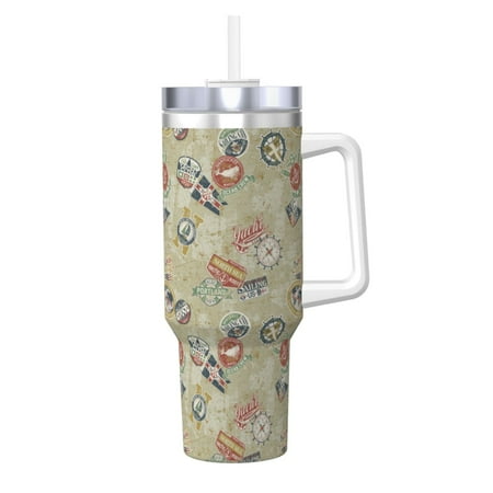 

Logiee Marine Sailing Badges Print 40OZ Ice Bully Cup with Handle and Straw Double Wall Stainless Steel Tumbler Travel Coffee Cup with Lid Summer Insulation and Cooling Cup