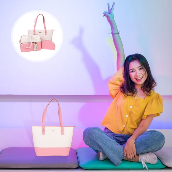 LABSERRON 1Set Women Purses and Handbags for Shopping Leisure Large Capacity White with Pink