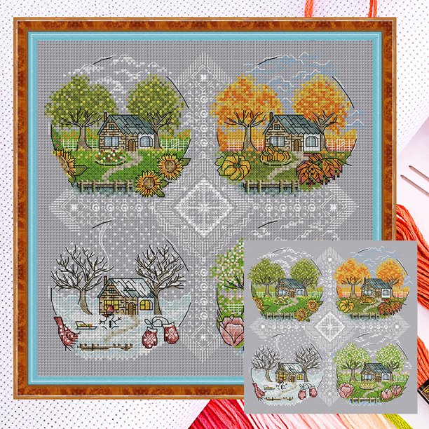 Kit Punto Cruz Casa Con Cuentas Hilo Algodón Ecológico Bordado Parcial 14CT 33x33cm