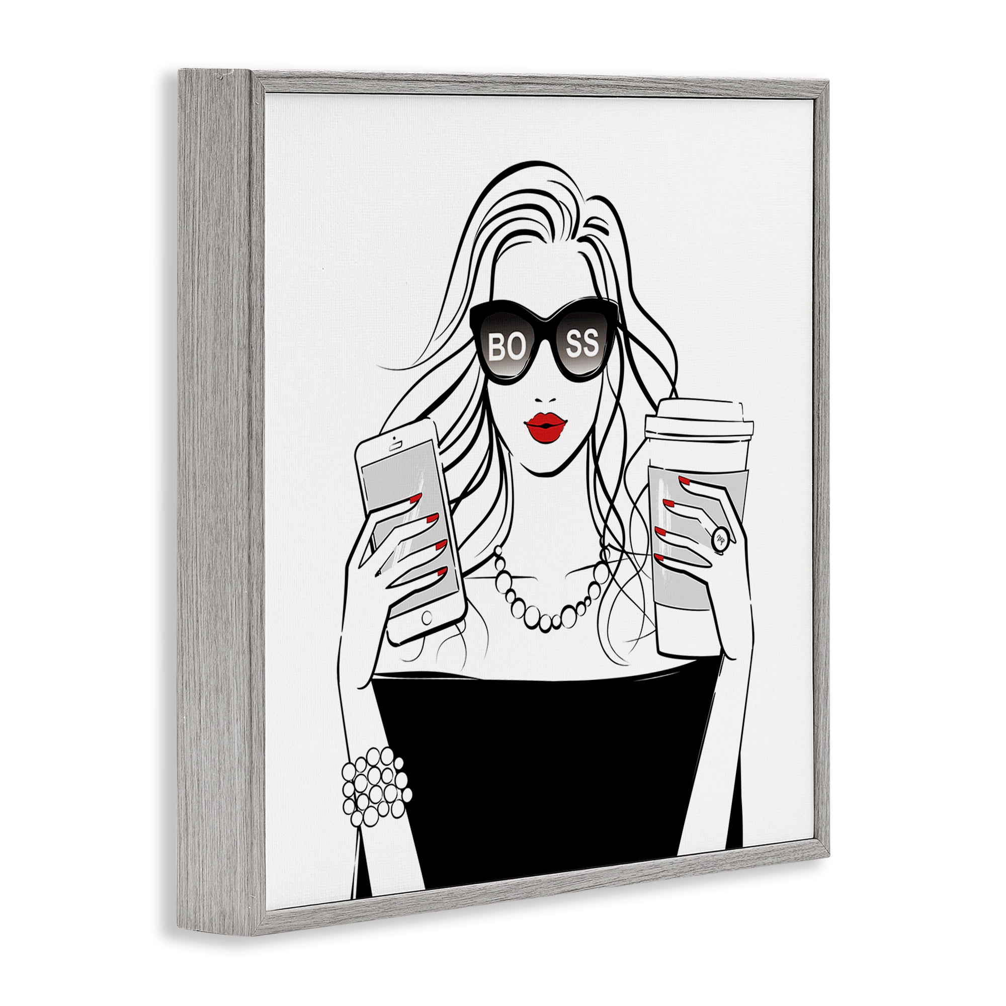 Stupell Industries Chic Boss Morning Coffee Moment Gray Framed Giclee Art, design by Martina Pavlova