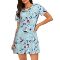 thumbnail image 4 of Salouo Sailboats Anchors Print Short Sleeve Sleepshirt for Womens Comfy Nightgown Scoopneck Cute Nightdress Ruffle -Small, 4 of 7