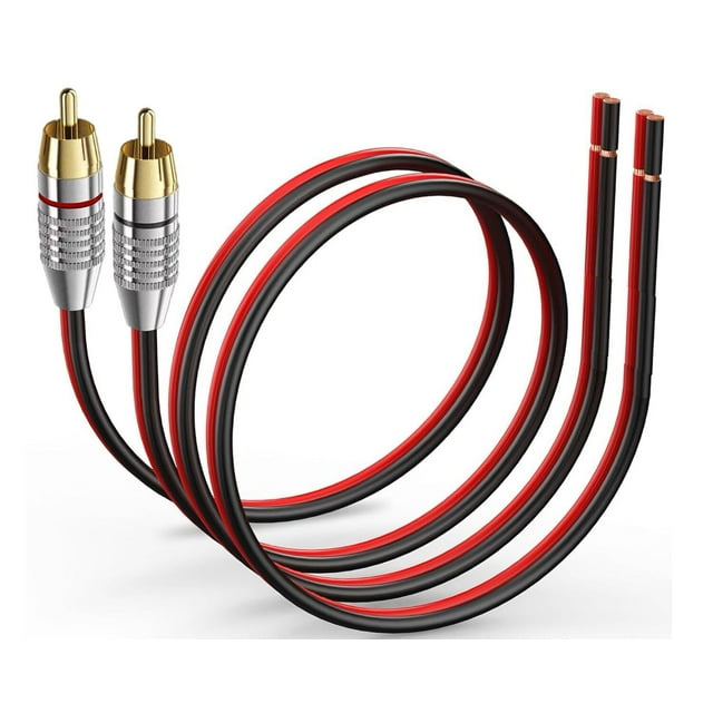 Ukiism Paquete de 2 cables de altavoz desnudos a enchufes Rca, adaptador de reparación, cable de altavoz, cable de altavoz pesado de calibre 14 a conector Rca para altavoces, amplificador, TV, subwoof