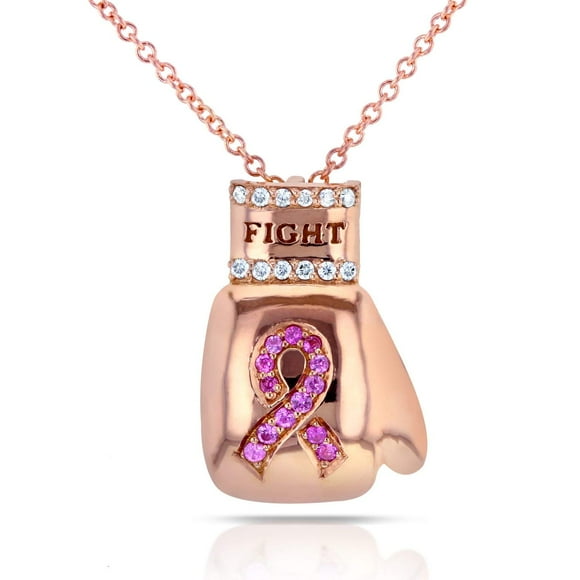 Kobelli Pink Sapphire & Diamond Fight Breast Cancer Awareness Pendant 14k Rose Gold (16" Chain)