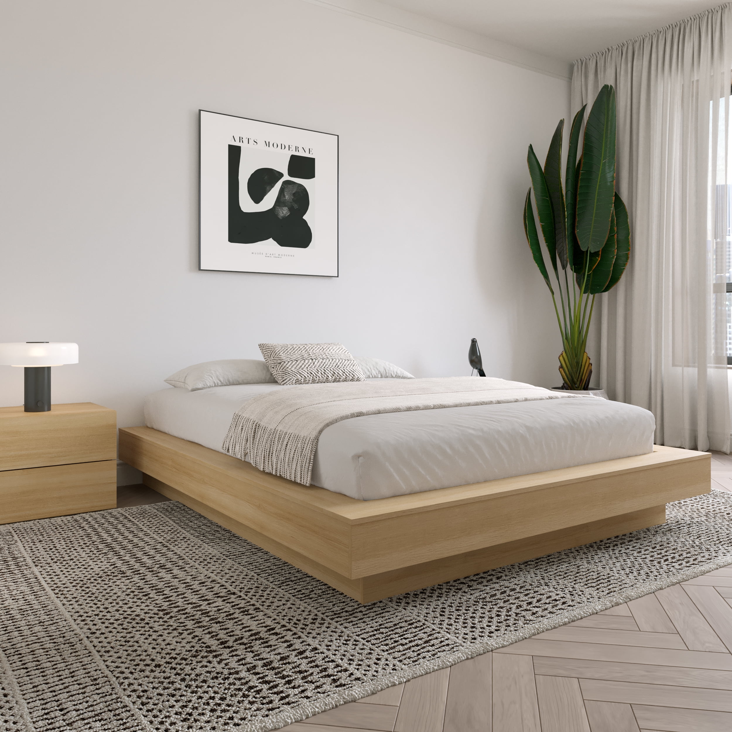 Nexera Marconi King Size Platform Wood Bed Frame, Natural Blonde Oak