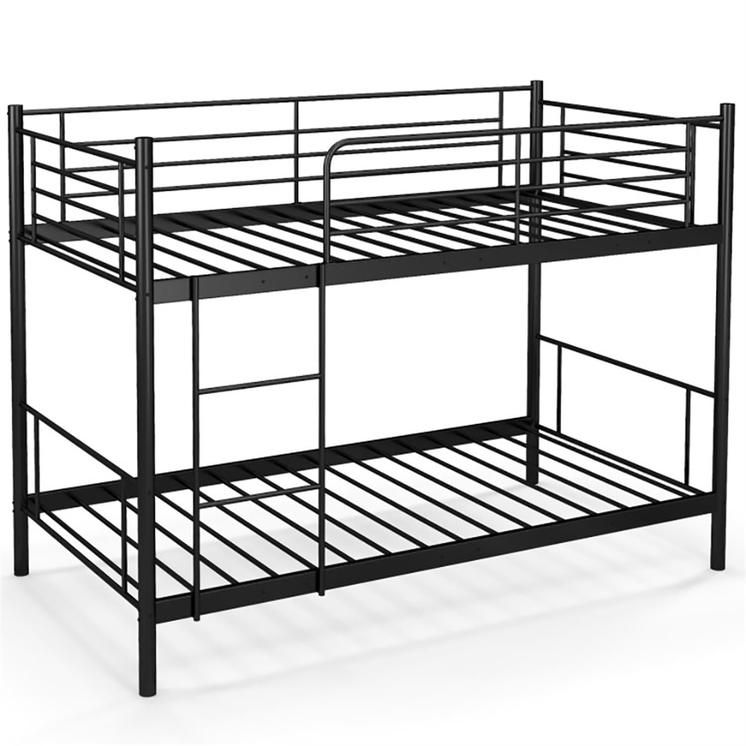 Demi Bonn Metal Bunk Bed Frame Twin Over Twin with Ladder and Full-length Guardrails, Heavy Duty Metal Bed Frame, Black