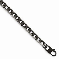 Primal Steel Stainless Steel Brushed and Textured Black IP-plated Curb Chain 8 Inch Bracelet