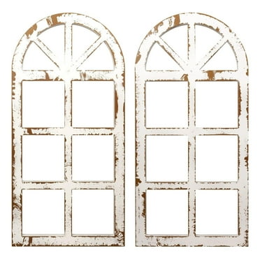 XylehR 2-Pack Distressed Arched Cathedral Window Frame Wall Decor, Antique White, 32 inchx16 inch