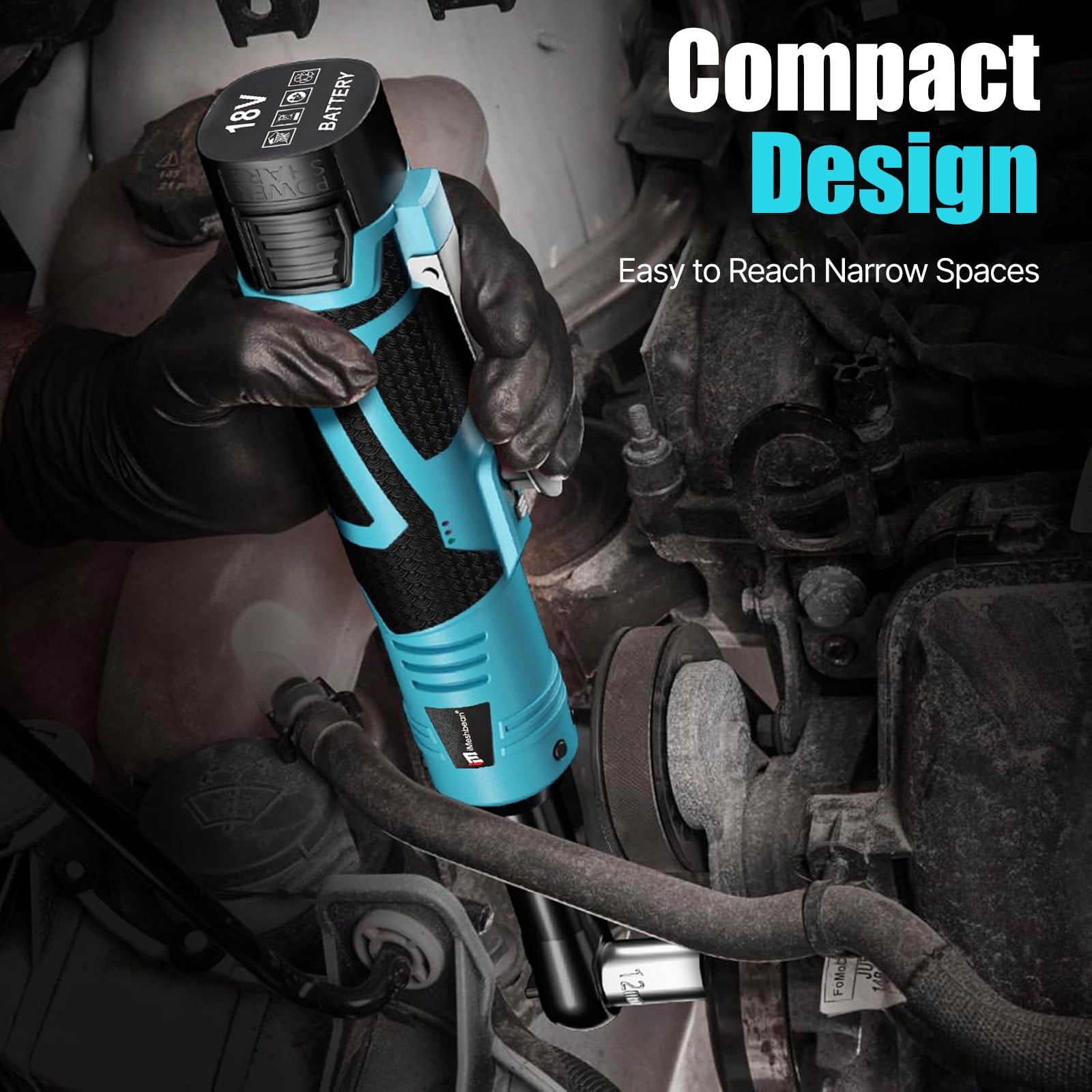 iMeshbean 18V Extended Cordless Ratchet Wrench 1/4 & 3/8" 59 ft-lbs (80 N.m) Electric Impact Wrench 550RPM 2 Battery