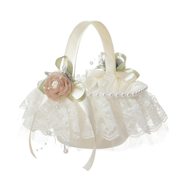 Cesta de perlas para niña de las flores, cesta de flores para boda, ceremonia y fiesta.