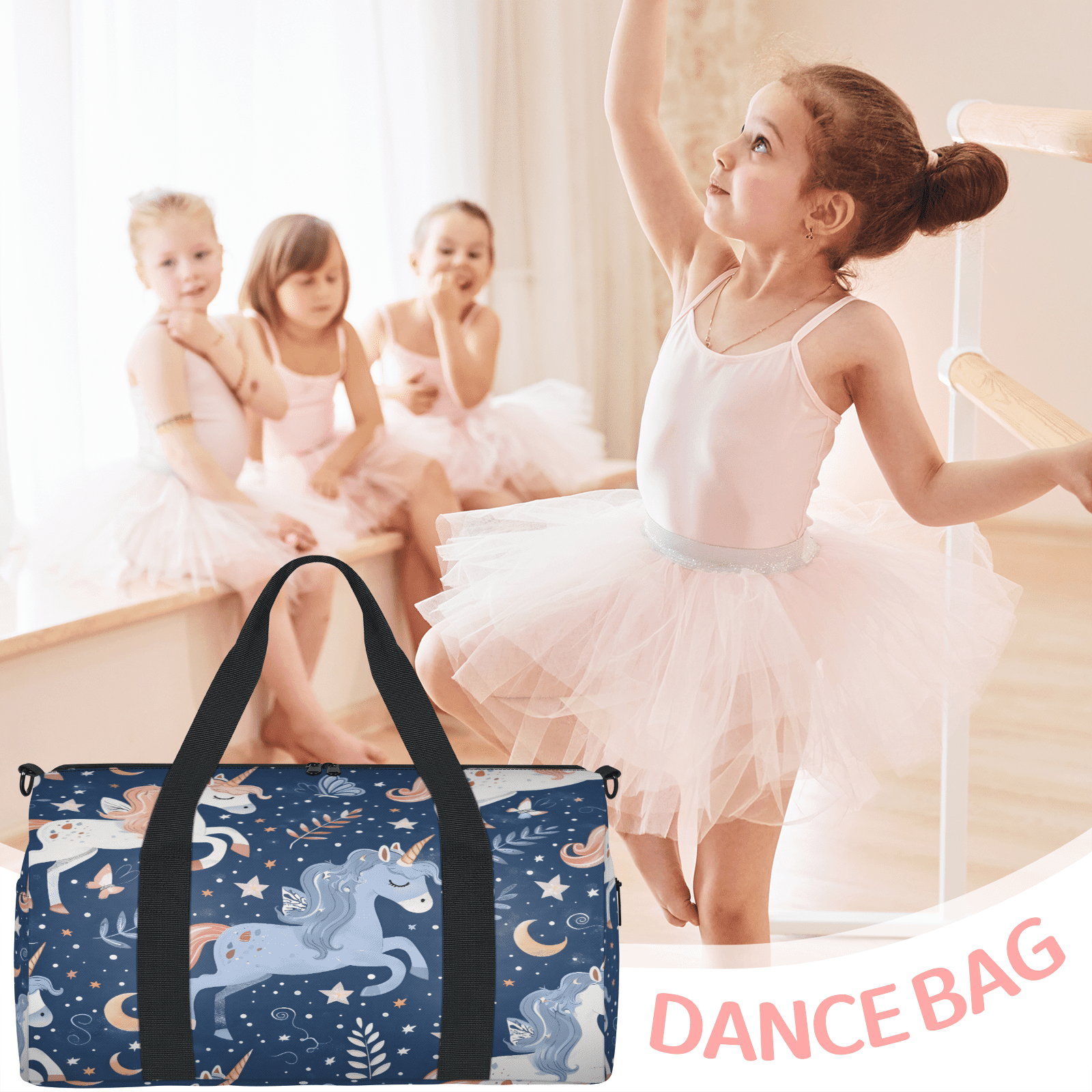 Herdesigns Unicorn Cute Funny Gym Bag for Women, Duffle Bag for Travel Sport, Lightweight Waterproof Carry on Weekender Overnight Dance Yoga Workout Bags