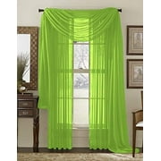 3 Piece Fully Stitched Sheer Curtain Panel Window Drapes And Scarf Set Of 2 Panels And 1 Matching Scarf (95" Long, Lime Green)