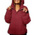 thumbnail image 1 of Chaqueta Acolchada Oversize para Mujer, Estilo Dolman, con Capucha, Larga, Cálida y Estilo Top Rojo Vino XL, 1 of 7