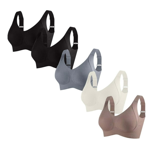 Sujetador de poliéster para mujer, ropa interior de uso diario, de talla grande, sin aros, de color liso, 5 piezas