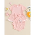 thumbnail image 2 of Bagilaanoe 2pcs Newborn Baby Girl Shorts Set Short Sleeve T-Shirts Tops + Ribbed Shorts 6M 12M 18M 24M Infant Casual Summer Clothes, 2 of 7