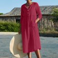 thumbnail image 2 of Vestido de Tres Cuartos Con Bolsillo Informal Suelto de Color Sólido Con Cuello Redondo Para Mujer Odeerbi ODB115309, 2 of 6