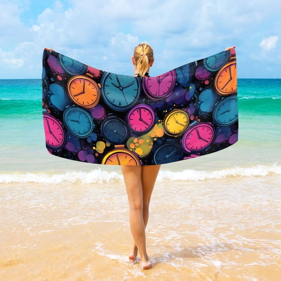 Ryvnso Retro Alarm Clocks Beach Towel Quick Dry Swimming Yoga Beach Towels Large Sand Free Microfiber Towel 31"W x 71"L