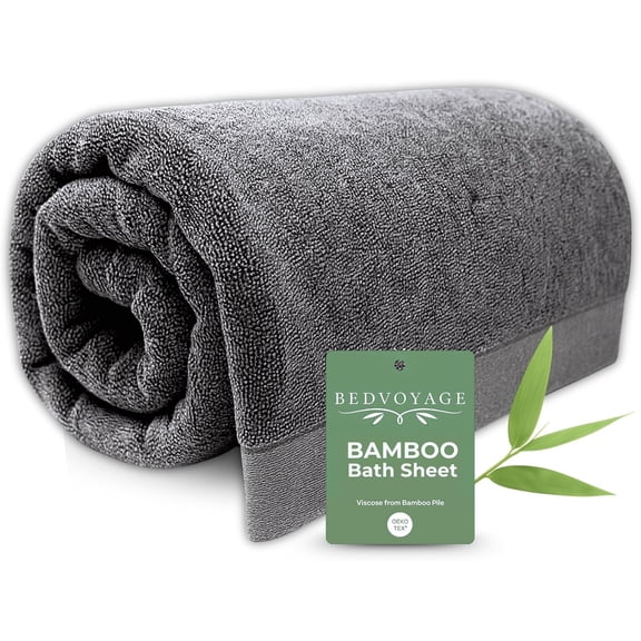 BedVoyage Luxury Bath Sheet Towels, Extra Large Bathroom Towel, 37x70 Viscose Derived from Bamboo & Cotton, Super Absorbent & Fast Drying Plush Bath Sheets - Charcoal