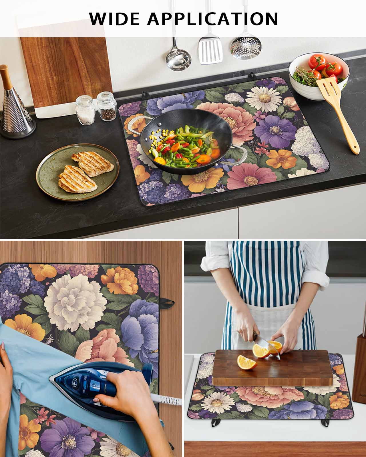 nqOlkjepod Large Induction Cooktop Protector Mat 36"x21", Colorful Spring Floral Stove Top Covers for Electric Stove, Botanical Summer Retro Decorative Stove Burner Cover Mats, Glass Top Stove Cover
