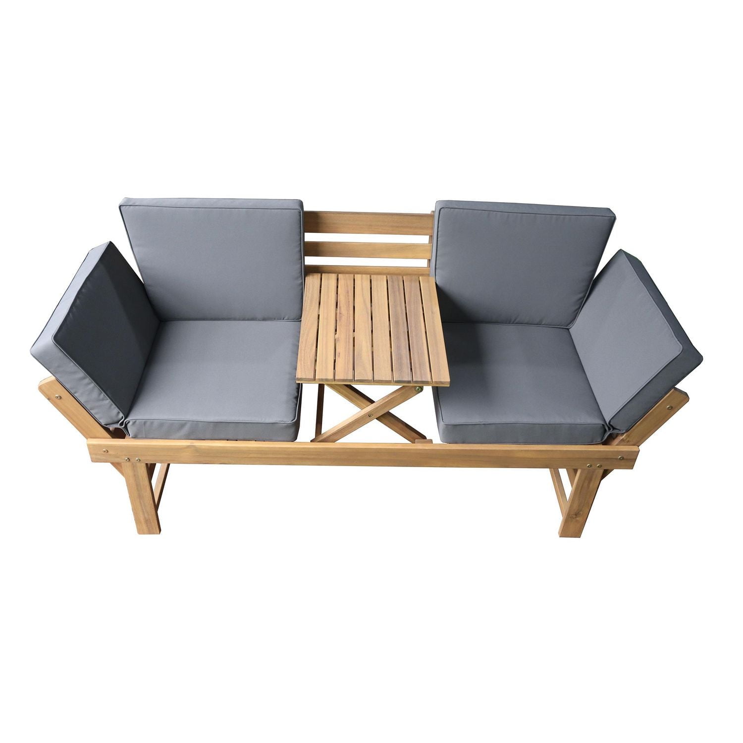 Deko Living Outdoor Acacia Wood Patio Bench/Lounge Chair with Fold Down Center Table & Side Panels